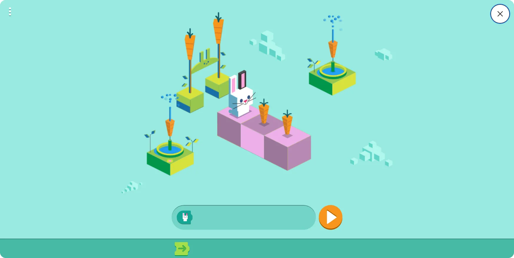 Google Doodle Coding for Carrots hình ảnh trẻ em lập trình giúp thỏ thu thập cà rốt