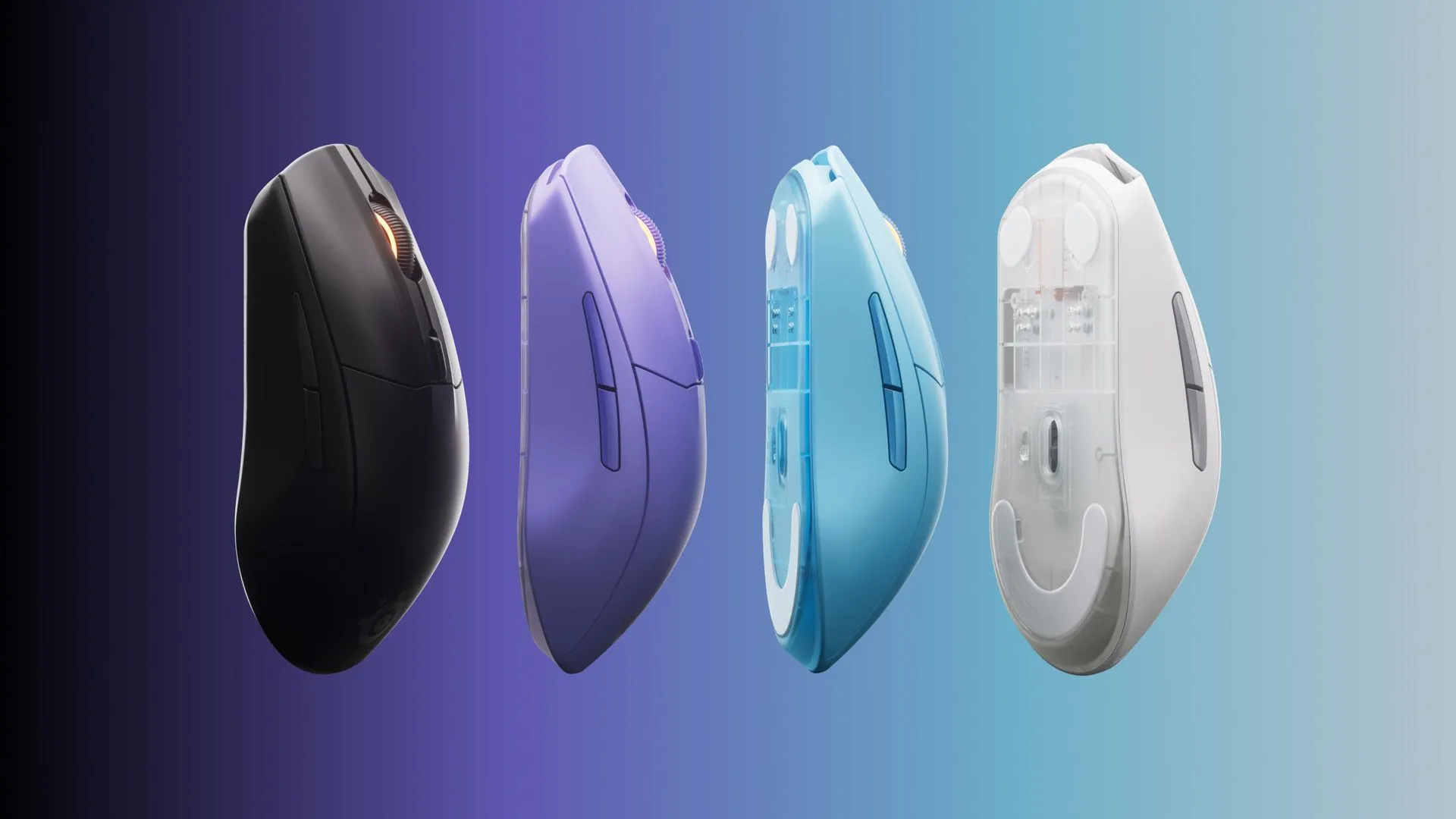 Hai con chuột gaming SteelSeries màu đen trên bàn