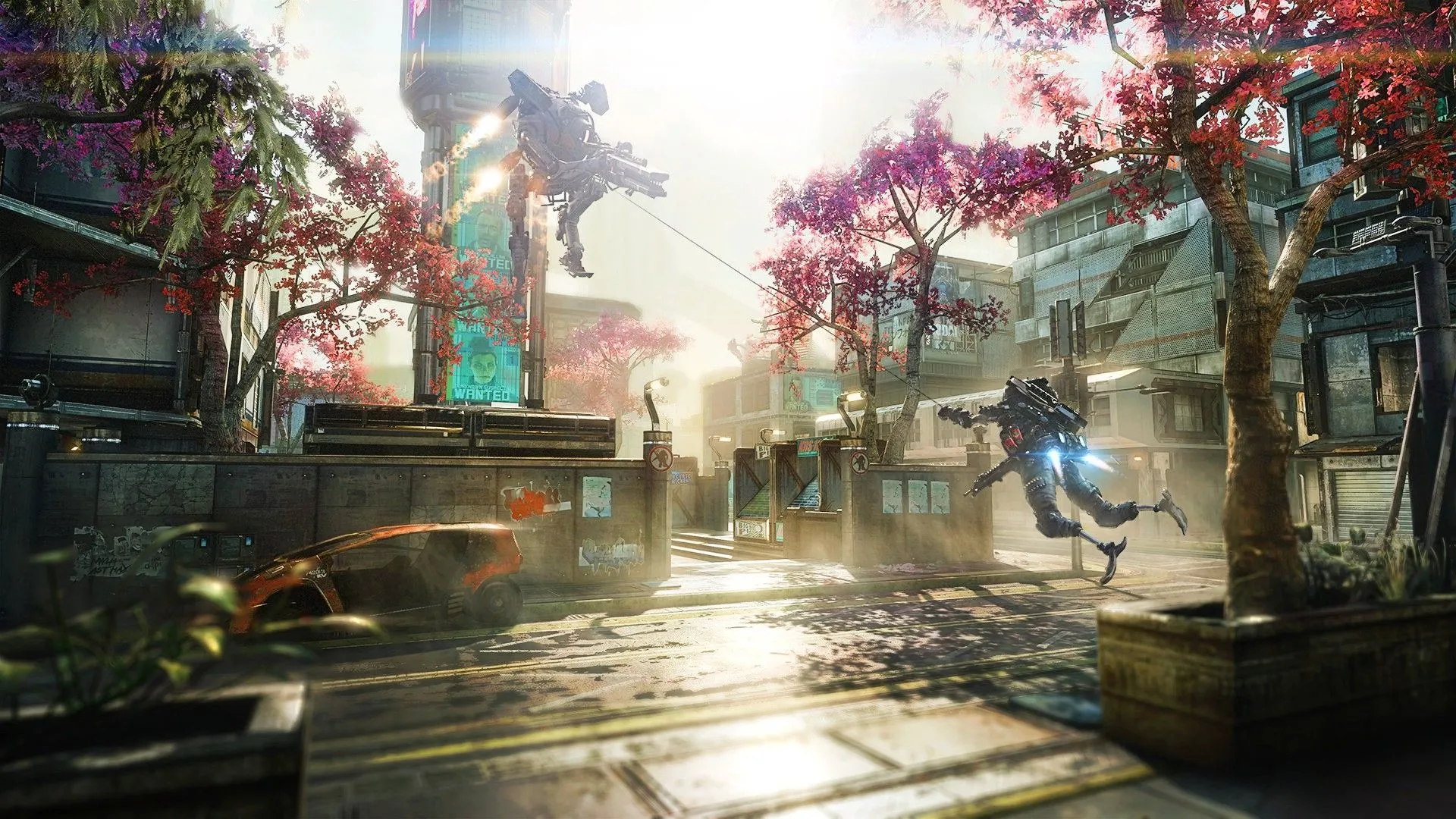 Hai phi công gắn cáp bay gần nhau trong trận chiến của Titanfall 2