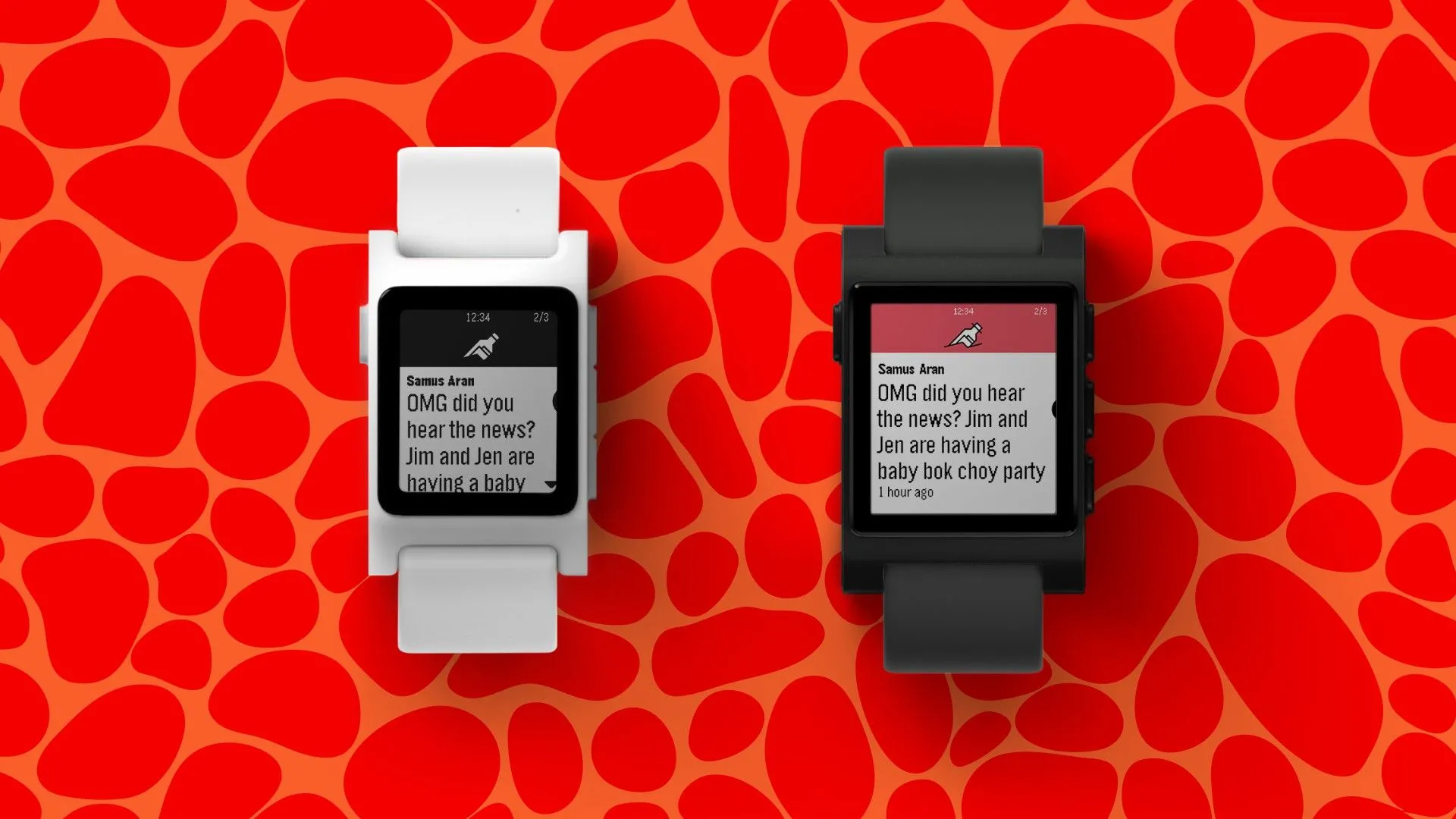 Hai thiết bị Pebble Core 2 Duo và Core Time 2, minh họa công nghệ màn hình e-paper luôn bật của Pebble.
