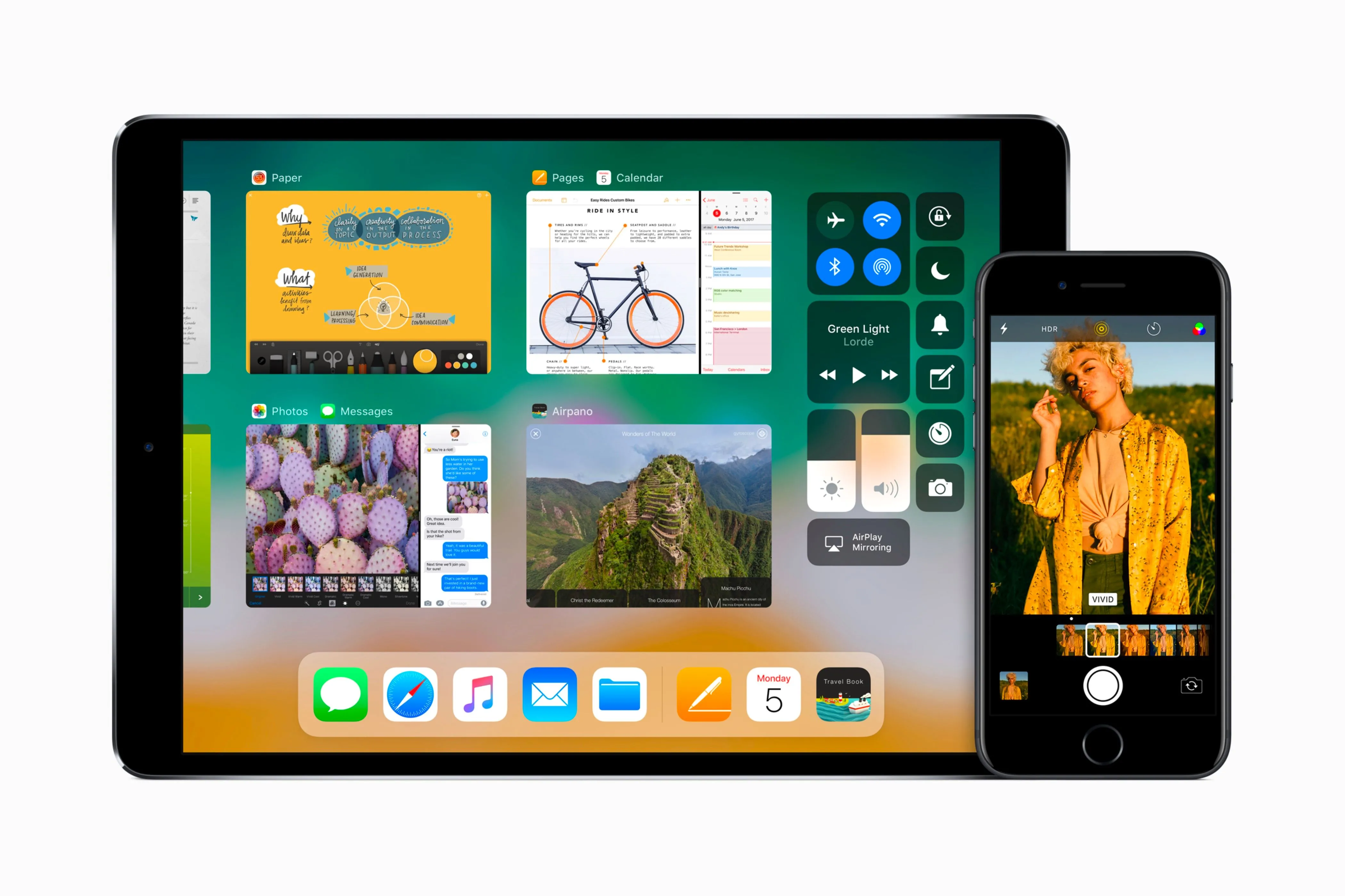 Hệ điều hành iOS 11 hiển thị trên iPad và iPhone với giao diện được tối ưu