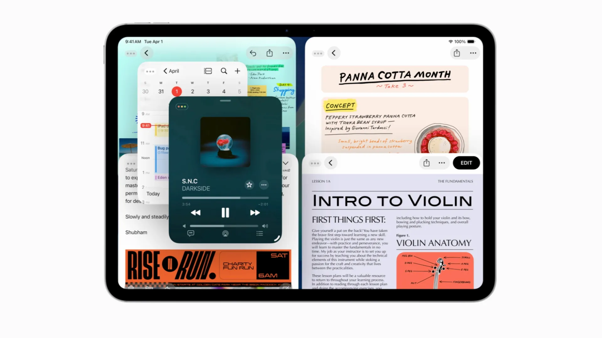 Hệ thống cửa sổ đa nhiệm trên iPadOS 26, hiển thị các ứng dụng hoạt động song song