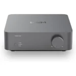 Hình ảnh cận cảnh bộ khuếch đại WiiM Vibelink Amplifier với thiết kế tối giản, sang trọng và núm điều khiển trung tâm