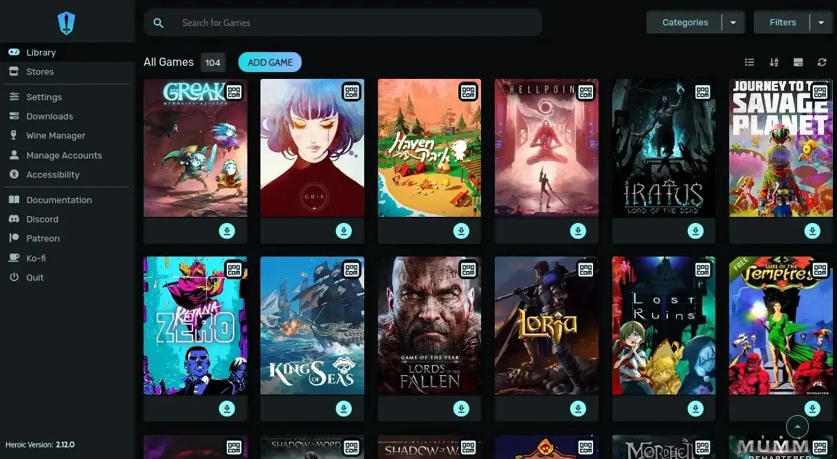 Hình ảnh chính của Heroic Games Launcher.