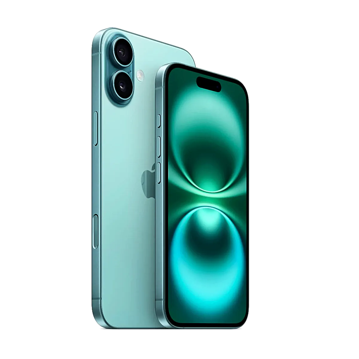 Hình ảnh điện thoại iPhone 16 màu xanh đặt trên bề mặt phẳng, minh họa thiết kế hiện đại và khả năng sạc MagSafe.