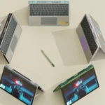 Hình ảnh laptop Framework Laptop 12 ở chế độ 2-in-1, thể hiện thiết kế gập linh hoạt và màn hình cảm ứng.
