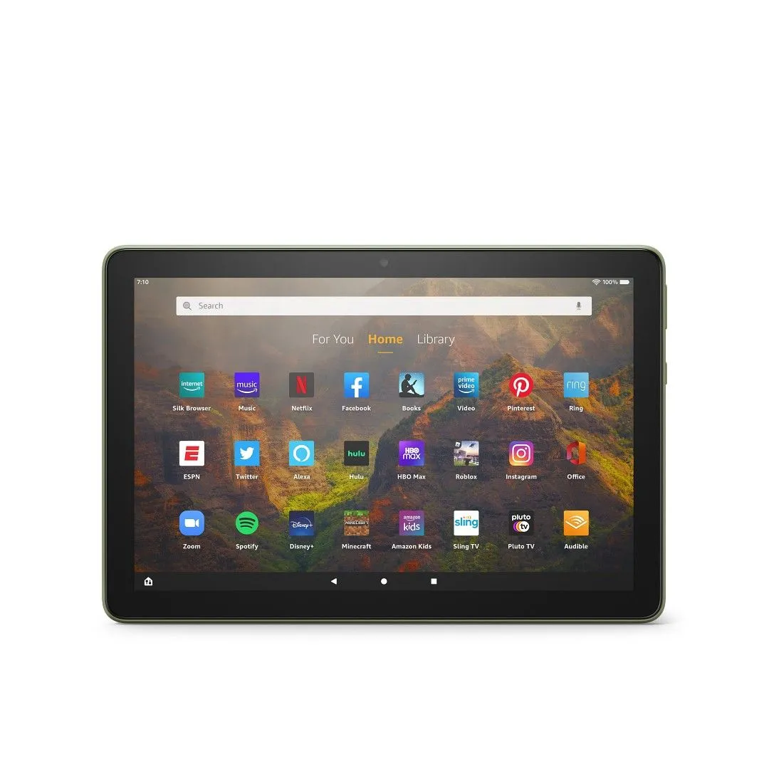 Hình ảnh mặt trước máy tính bảng Amazon Fire HD 10 (2023) màu đen với màn hình sáng