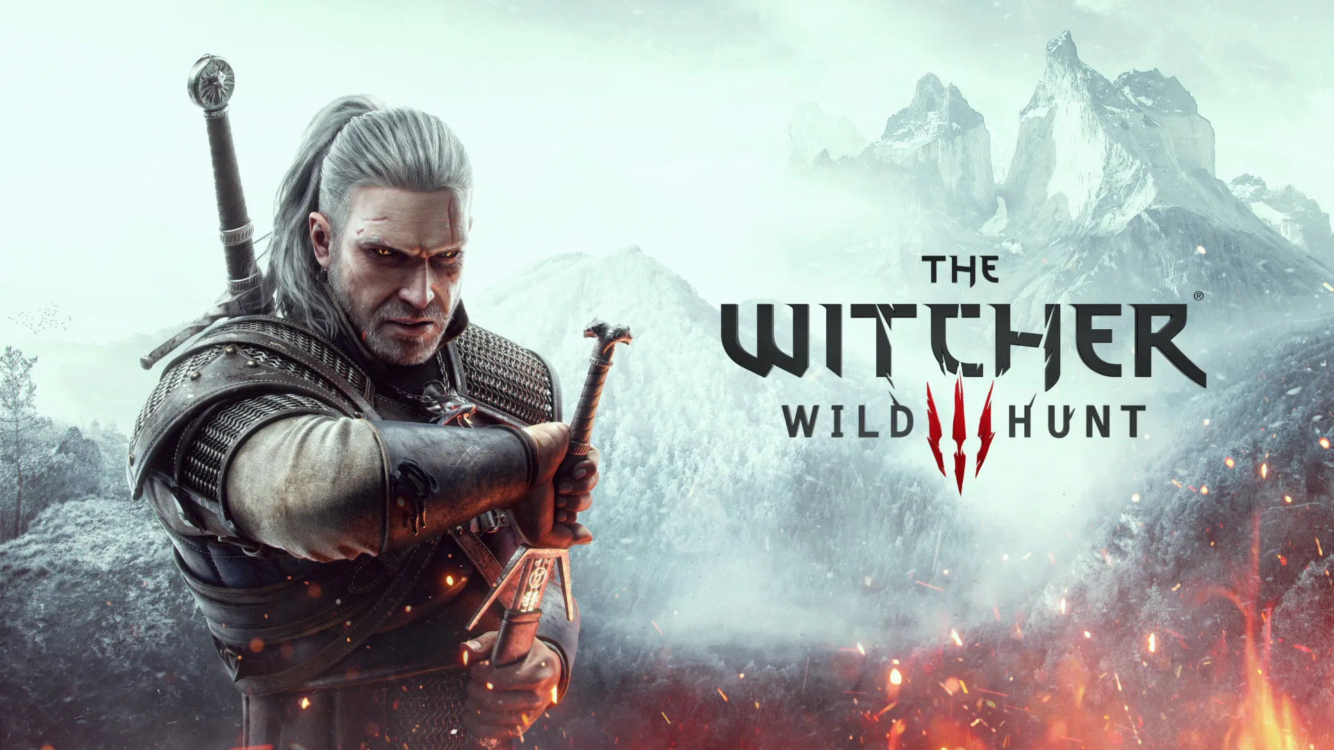 Hình ảnh quảng bá game The Witcher 3 Wild Hunt, thể hiện không khí và nhân vật chính Geralt.