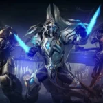 Hình ảnh quảng bá StarCraft II Remastered với ba nhân vật biểu tượng.