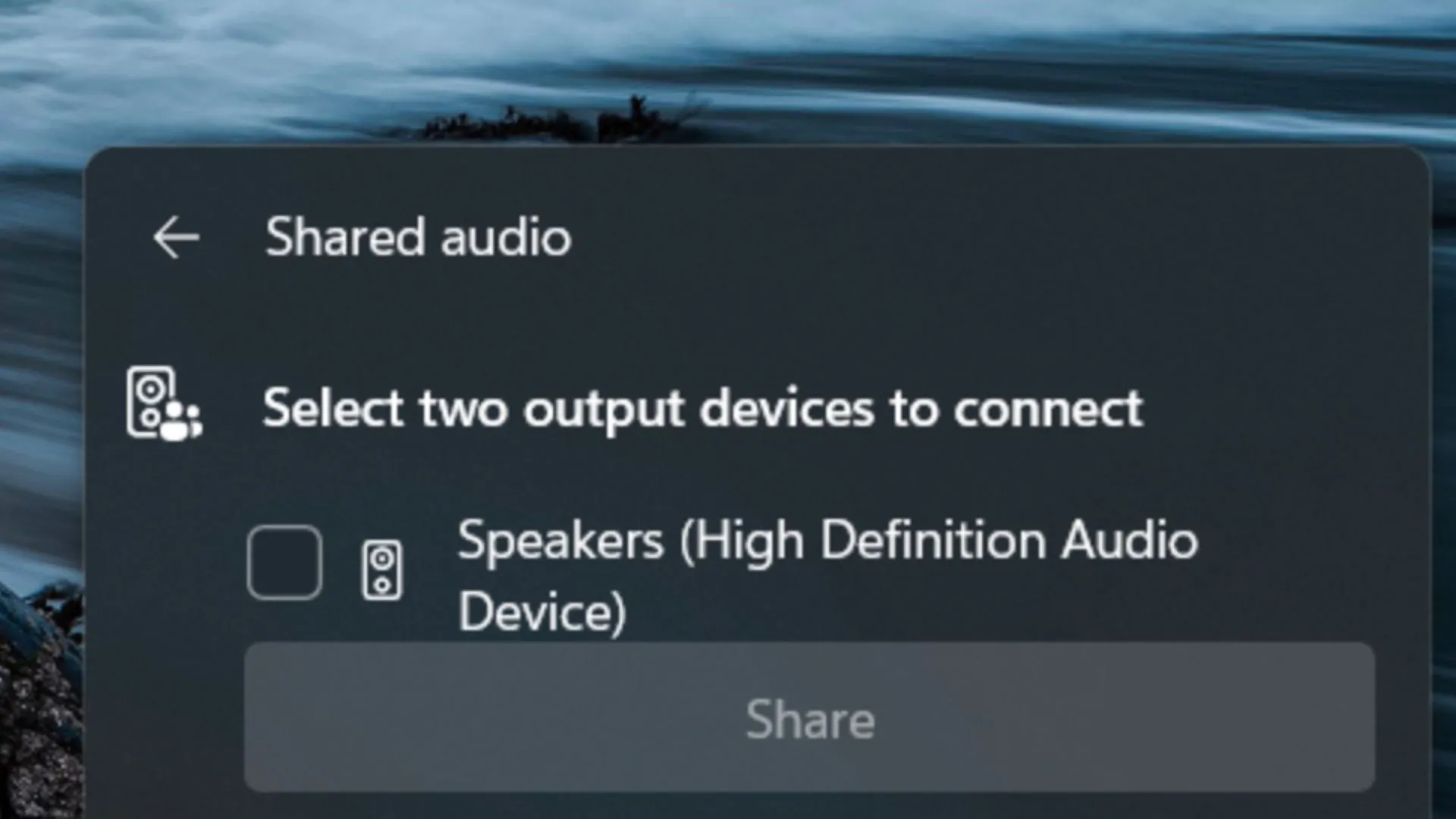 Hình ảnh rò rỉ về tùy chọn chia sẻ âm thanh mới trong Quick Settings của Windows 11