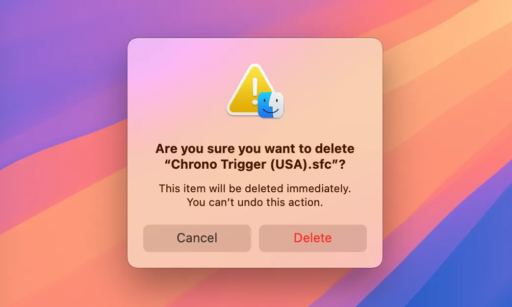 Hộp thoại xác nhận xóa tệp trên macOS