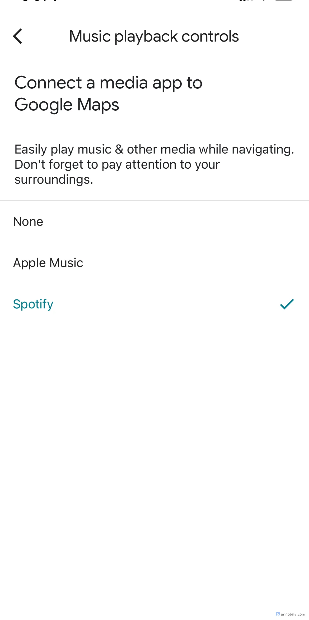 Kết nối Google Maps với các ứng dụng nghe nhạc Spotify hoặc Apple Music