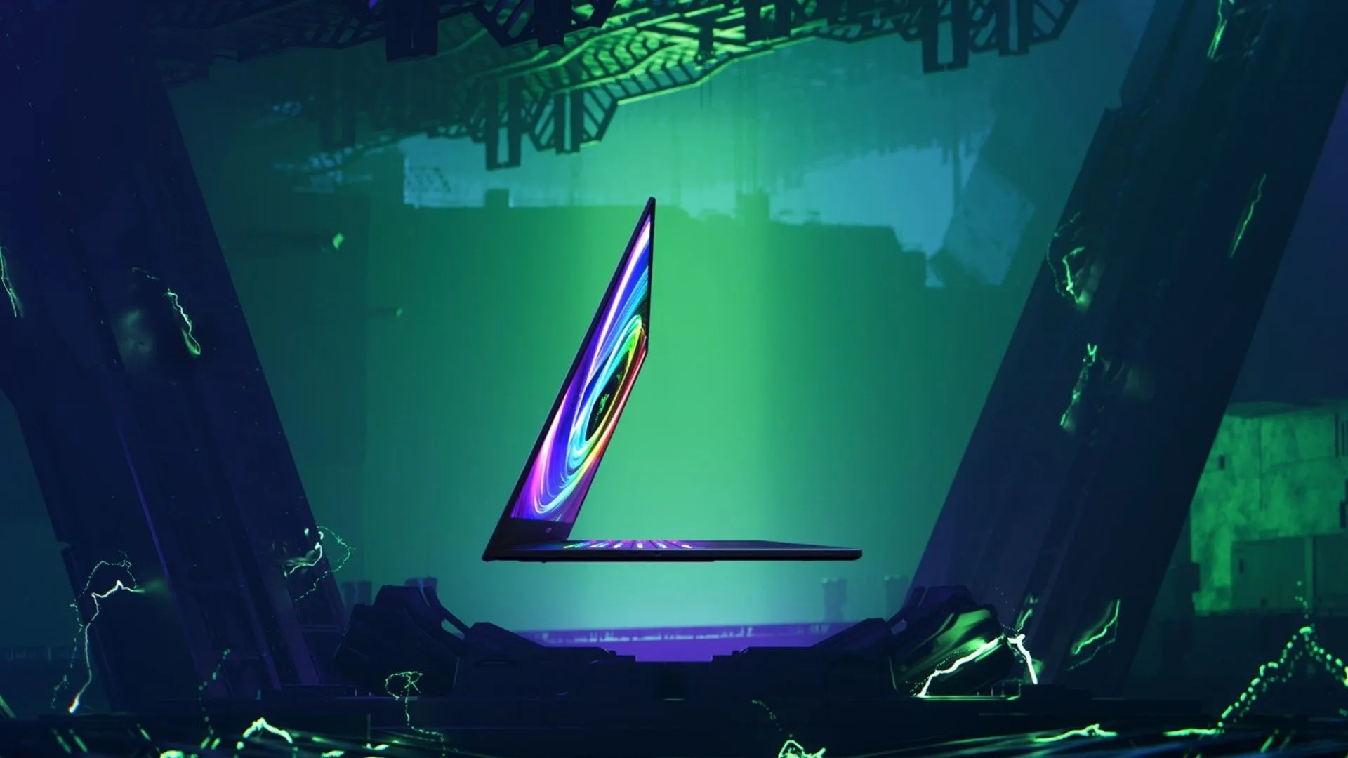 Laptop gaming Razer Blade 14 nhìn từ bên cạnh, thể hiện độ mỏng