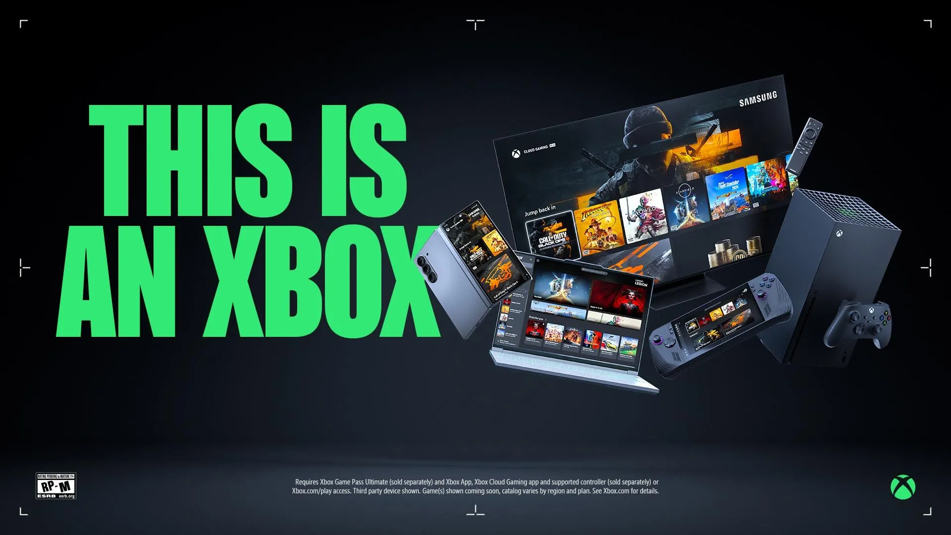 Logo và khẩu hiệu Xbox thể hiện sự đa dạng nền tảng