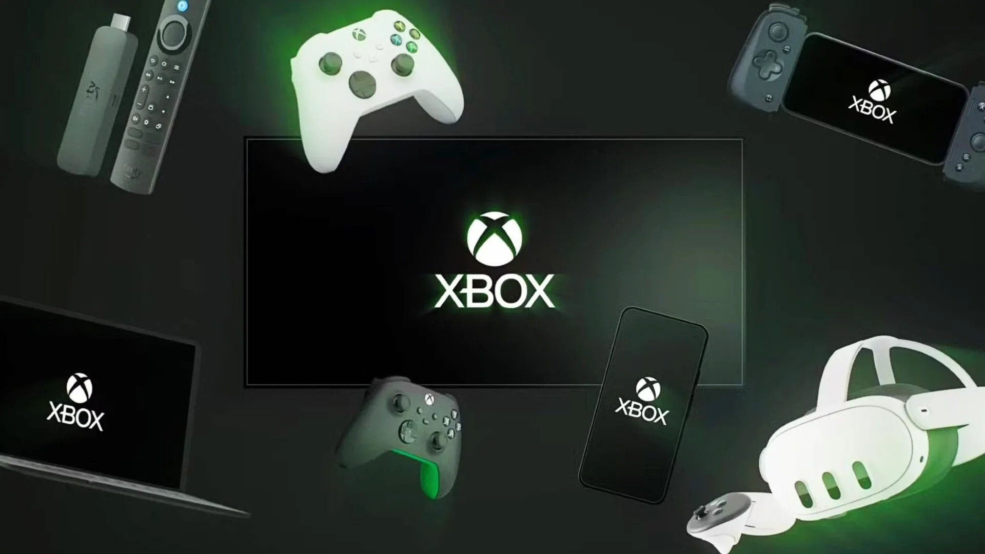 Logo Xbox trên nhiều thiết bị và bộ điều khiển