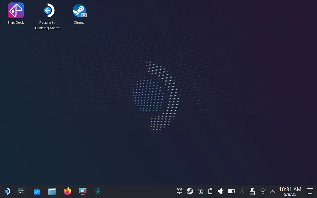 Màn hình Desktop Mode của SteamOS trên Steam Deck, nơi thực hiện các cài đặt.