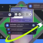 Màn hình điện thoại Android hiển thị lịch sử thông báo và biểu tượng Android 16.