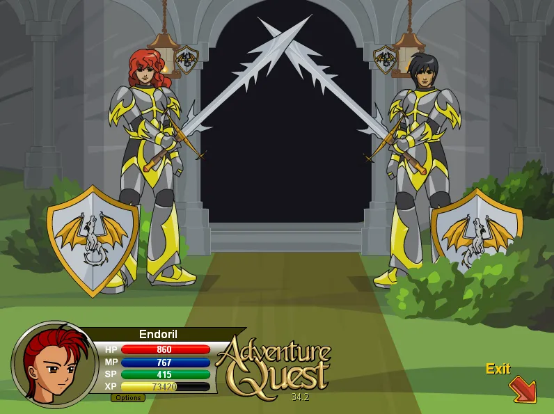 Màn hình game AdventureQuest nguyên bản năm 2002 với đồ họa Flash đặc trưng