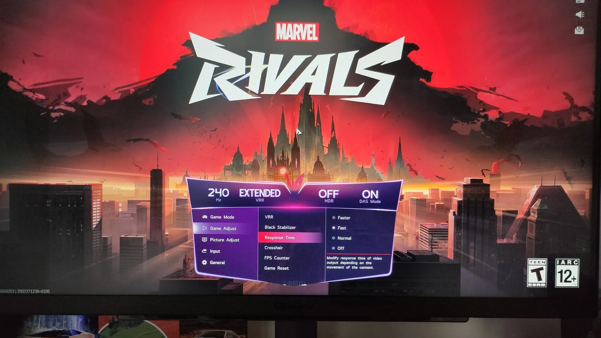 Màn hình LG gaming hiển thị menu cài đặt với các tùy chọn game