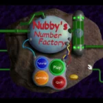 Màn hình menu chính của game Nubby's Number Factory với phong cách đồ họa retro độc đáo.