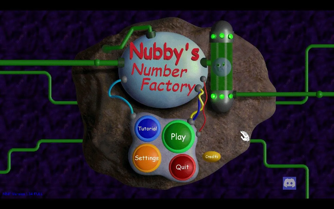 Màn hình menu chính của game Nubby's Number Factory với phong cách đồ họa retro độc đáo.