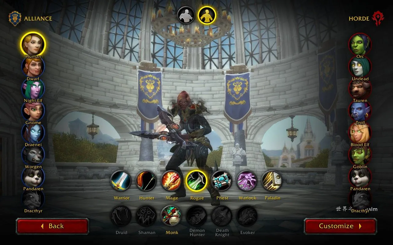 Màn hình tạo nhân vật trong World of Warcraft trên Steam Deck.