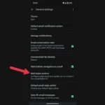 Màn hình tùy chỉnh thao tác vuốt email trong cài đặt Gmail trên Android