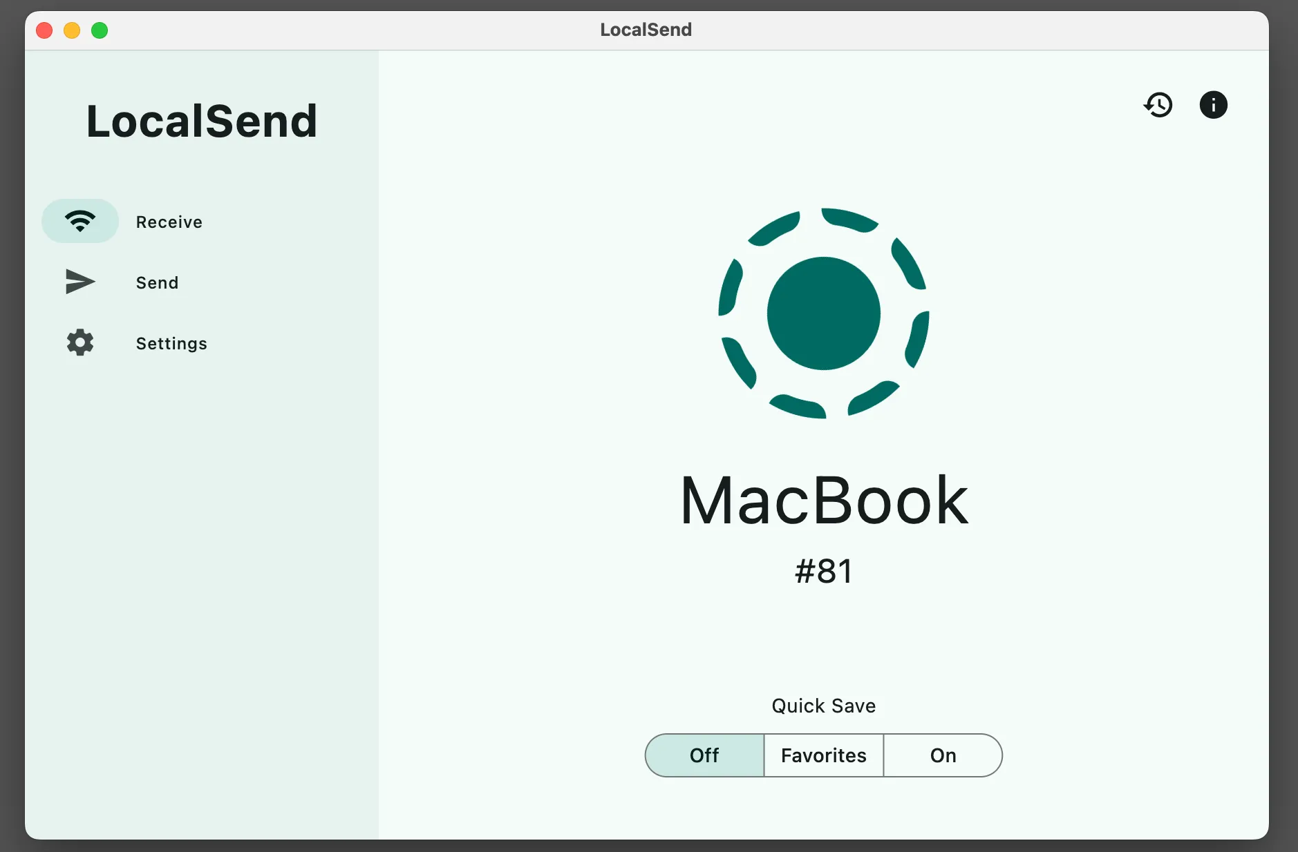 Màn hình ứng dụng LocalSend trên macOS, hiển thị các thiết bị khả dụng trong mạng nội bộ để chia sẻ tệp tin nhanh chóng.