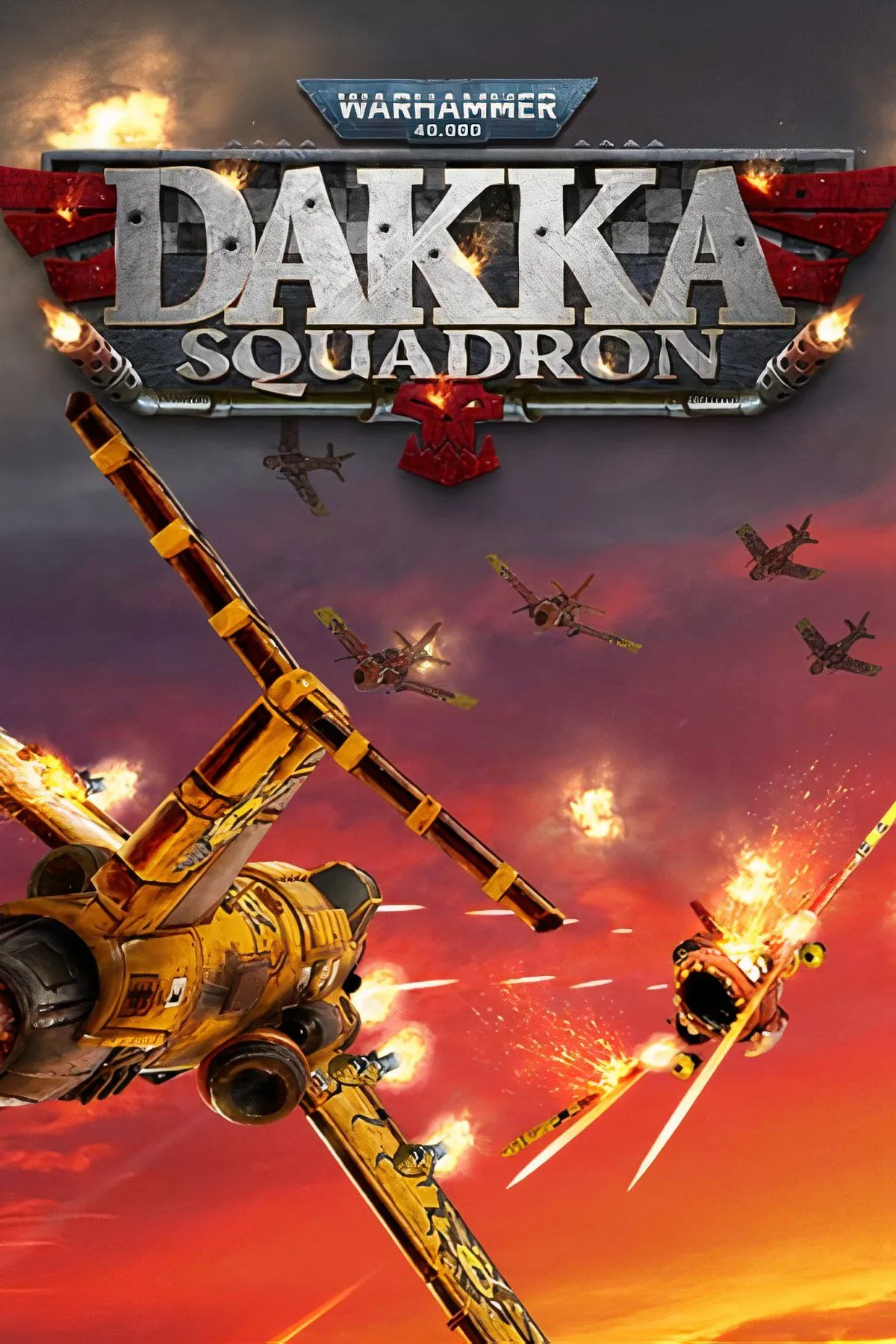 Máy bay Ork trong Warhammer 40,000: Dakka Squadron đang tham gia không chiến dữ dội, thể hiện phong cách arcade độc đáo của game.