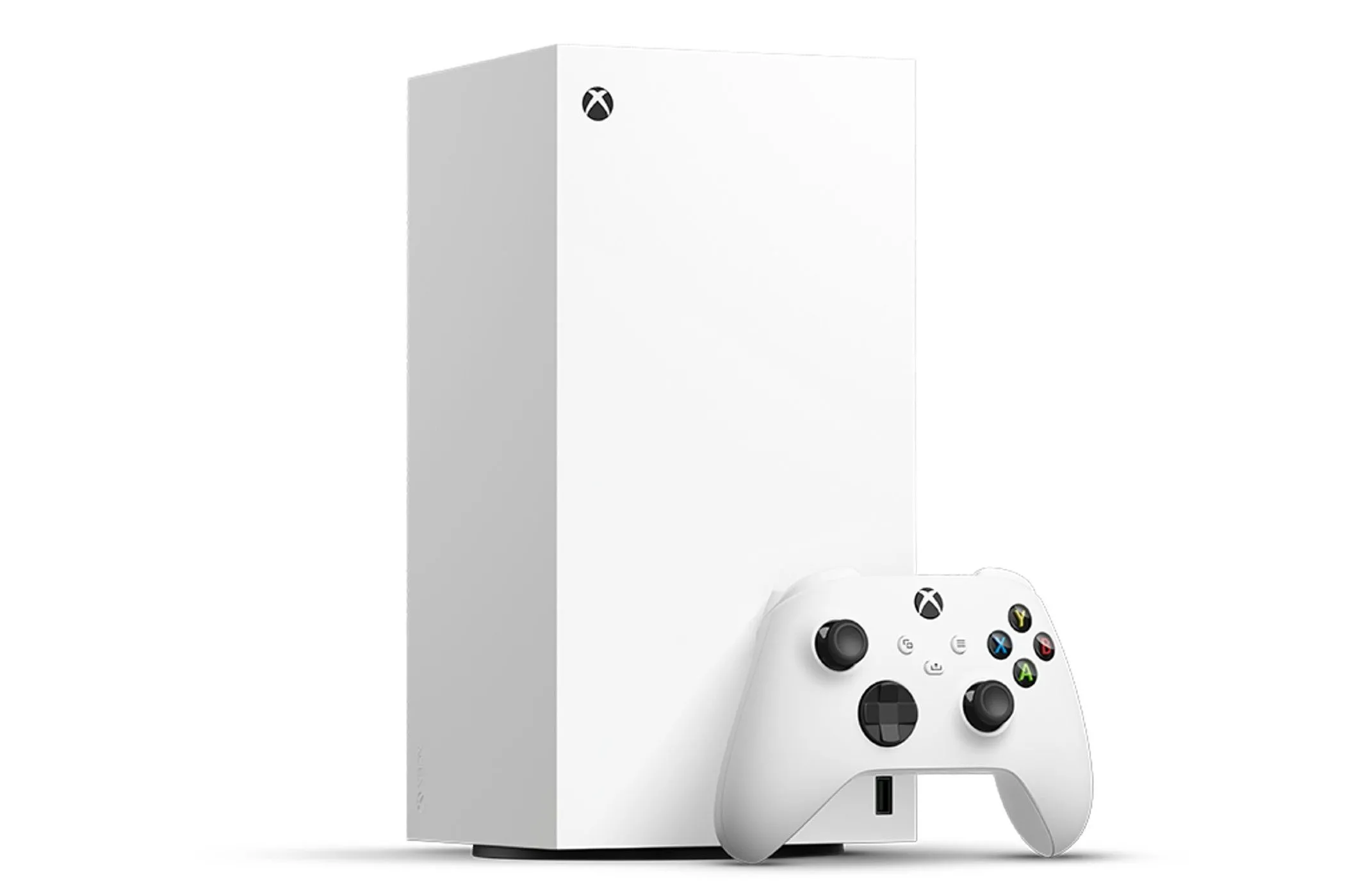 Máy chơi game Xbox Series X phiên bản kỹ thuật số màu trắng, minh họa sản phẩm điện tử của Microsoft.