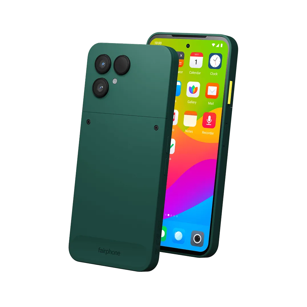 Mô hình Murena Fairphone 6 với màn hình sáng và viền mỏng