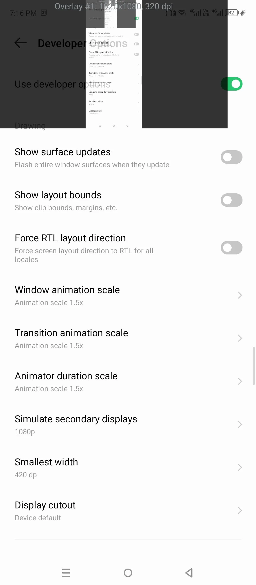 Mô phỏng màn hình thứ hai bằng cài đặt nhà phát triển Android.