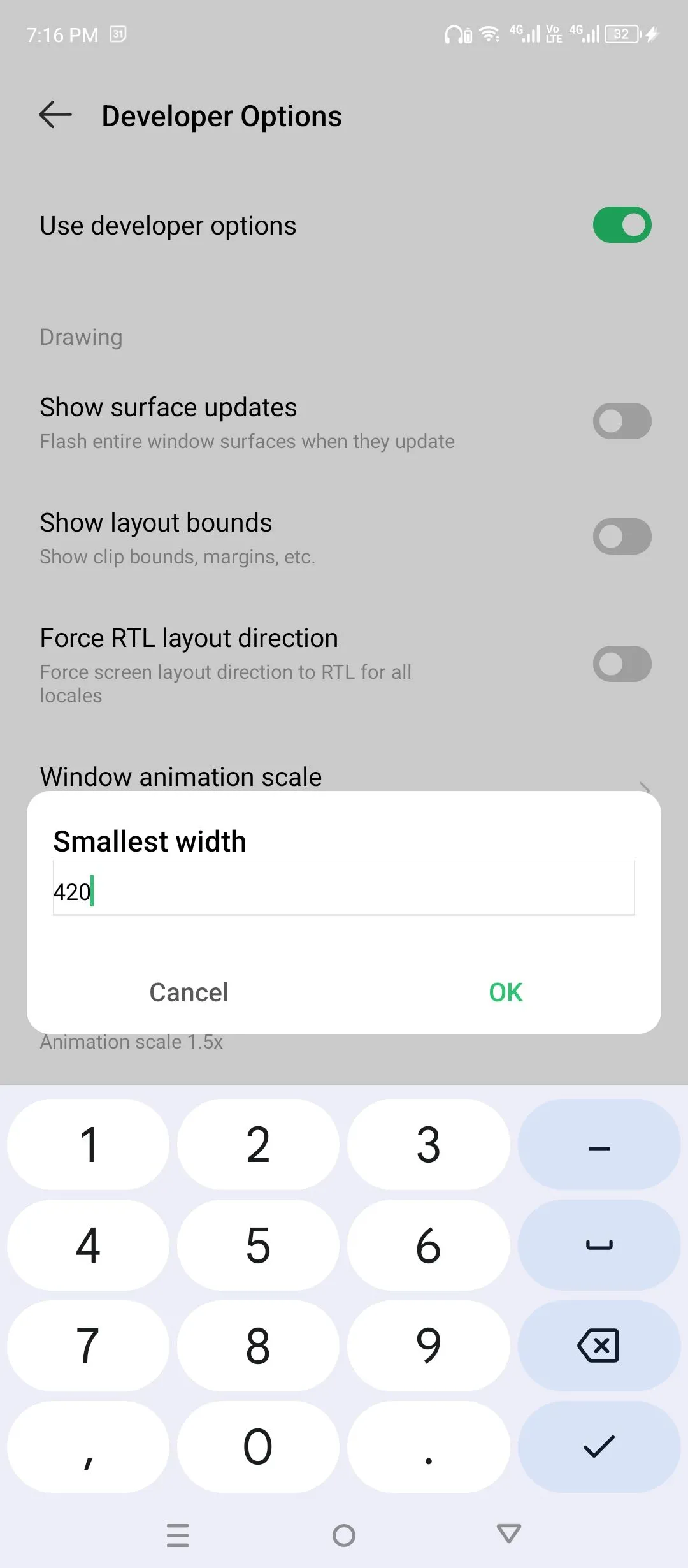 Mô phỏng mật độ màn hình bằng cài đặt Android.