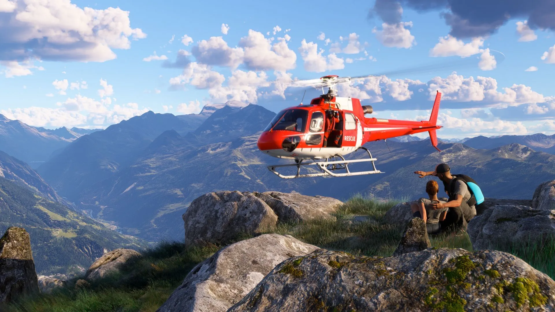 Một ảnh chụp màn hình từ trò chơi Microsoft Flight Simulator 2024 hiển thị đồ họa chân thực của máy bay và cảnh quan