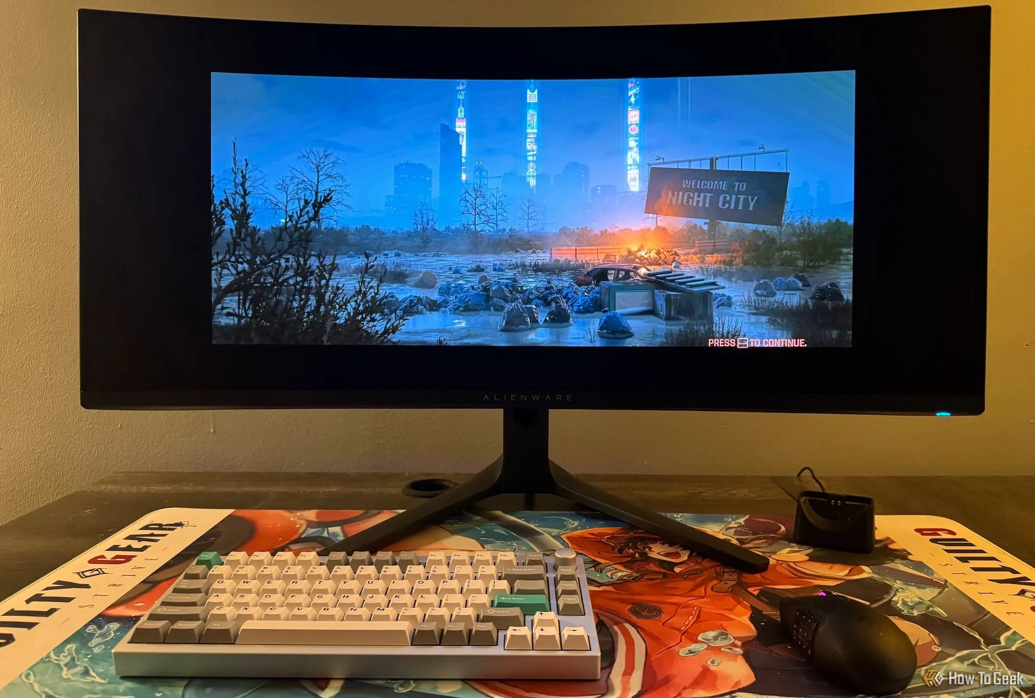 Một cảnh cắt trong game Cyberpunk 2077 hiển thị với viền đen trên màn hình ultrawide.