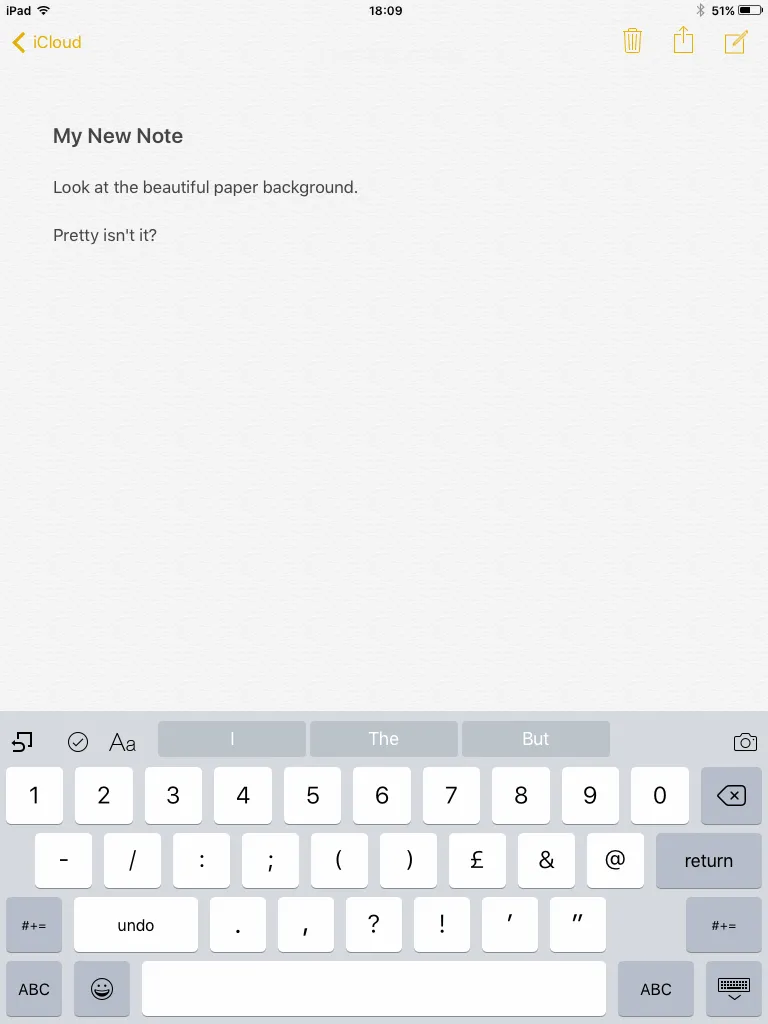 Một ghi chú với nền giấy chân thực trong ứng dụng Ghi chú trên iPad 2, thể hiện khả năng ghi chú hiệu quả.