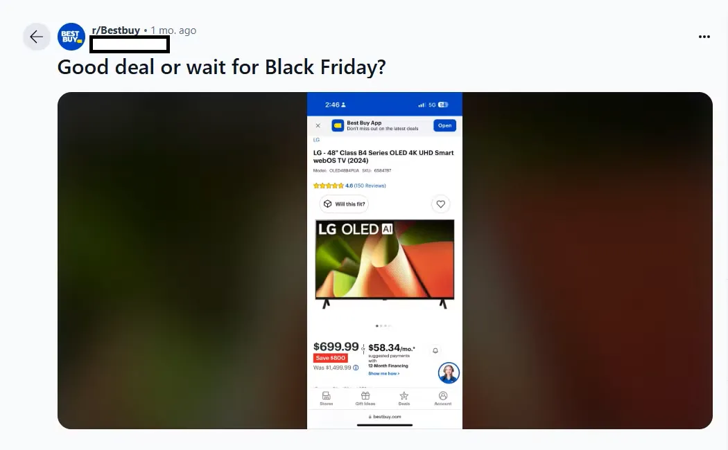 Một người dùng hỏi về Black Friday trên Reddit.