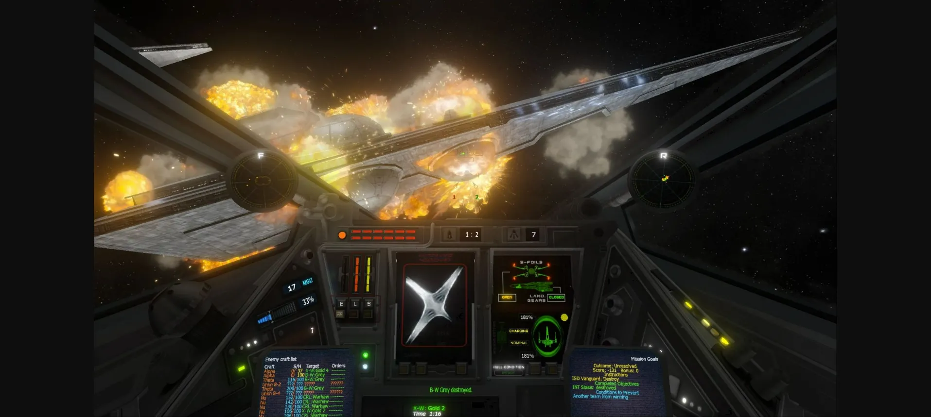 Một tàu chiến Star Wars đang bay trong không gian, minh họa đồ họa cải tiến từ mod cho game X-Wing Alliance, nâng cấp trải nghiệm bay vũ trụ.