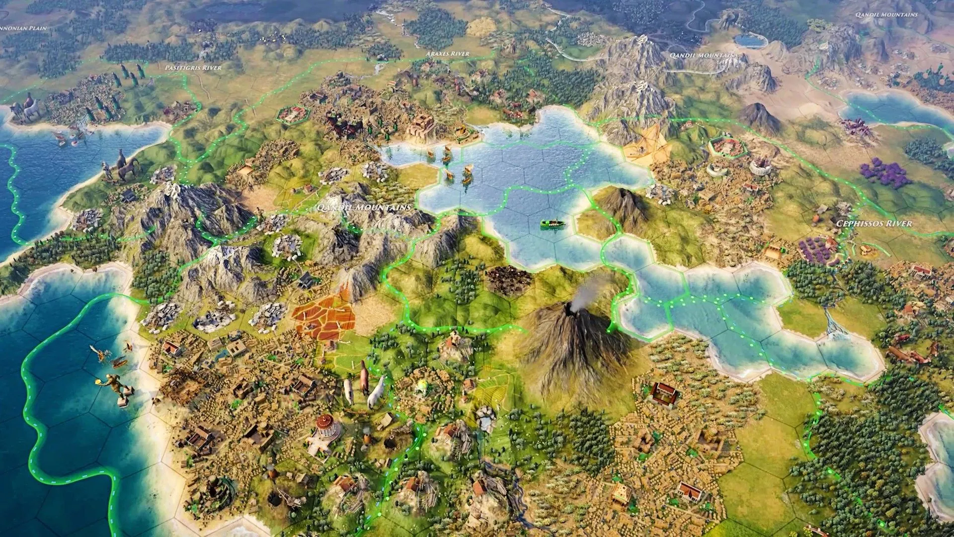 Một vài thành phố được bố trí trên bản đồ chiến thuật trong game Old World