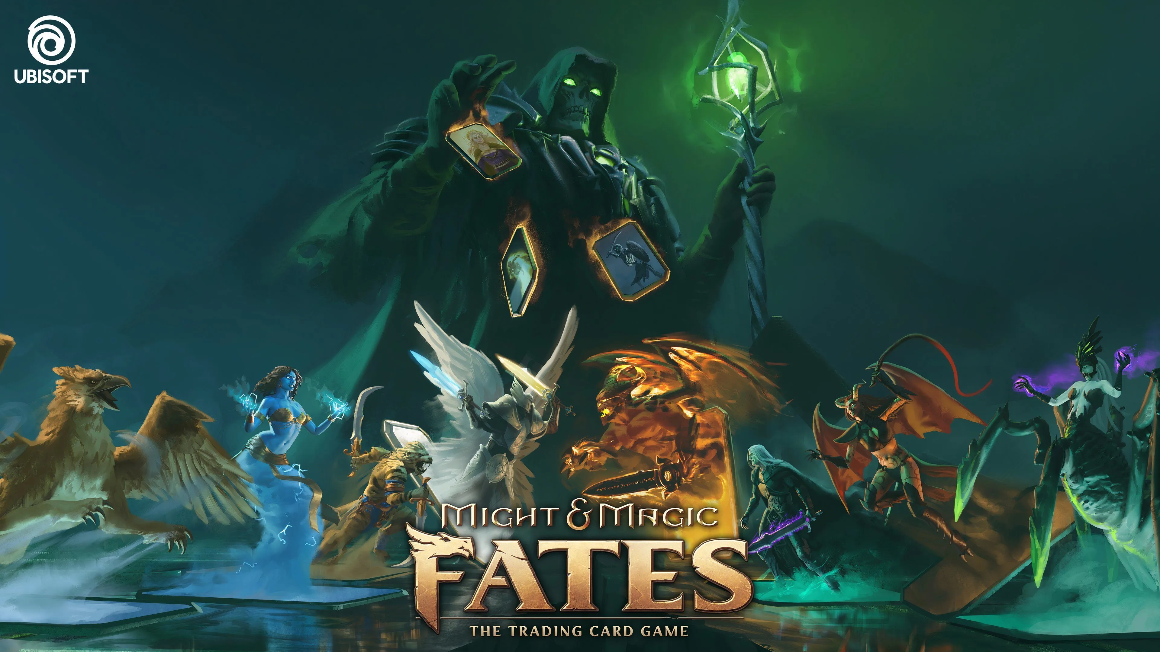 Nghệ thuật chính thức của Might & Magic Fates, thể hiện phong cách giả tưởng kiếm thuật và phép thuật.