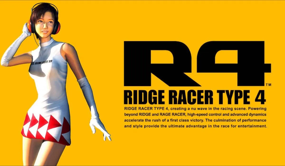 Nghệ thuật quảng cáo R4: Ridge Racer Type 4, game đua xe arcade kinh điển PS1.
