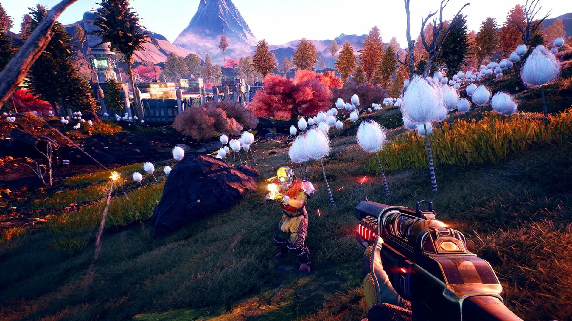 Người chơi The Outer Worlds đang bắn vào kẻ thù