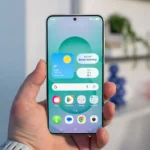 Người dùng đang cầm Samsung Galaxy S25 và nhìn vào màn hình.