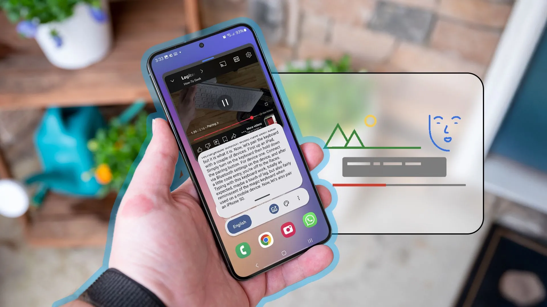 Người dùng đang xem video trên điện thoại, tính năng phụ đề trực tiếp được làm nổi bật.