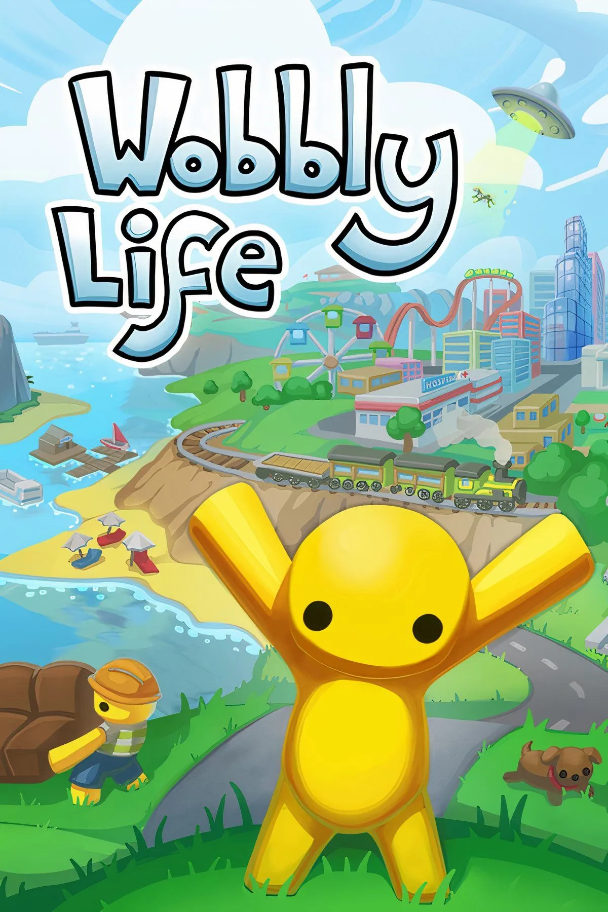 Nhân vật Wobbly Life đang khám phá thế giới mở đầy màu sắc trên một chiếc xe hơi