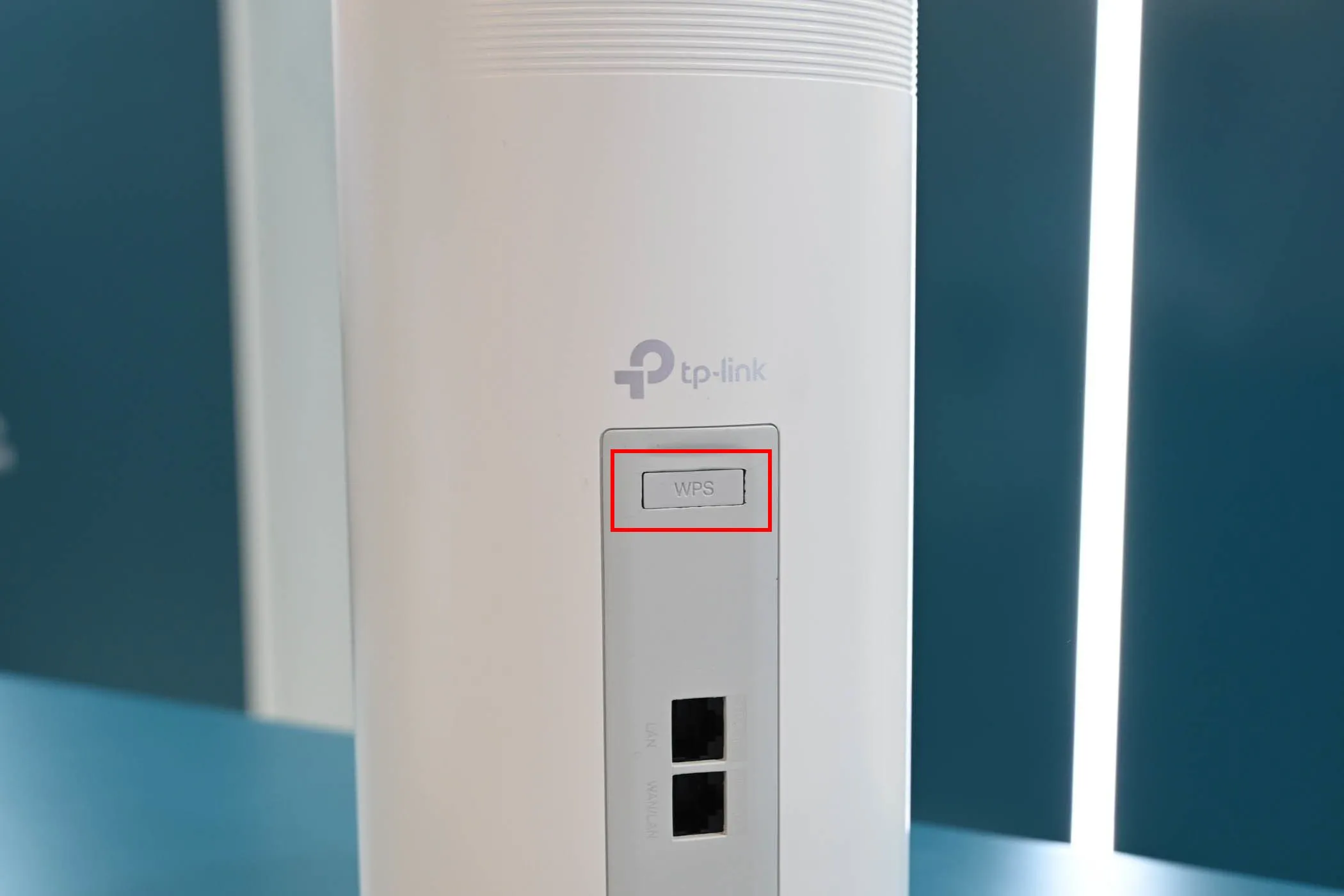 Nút chỉ báo WPS trên mặt sau bộ định tuyến lưới TP-Link.