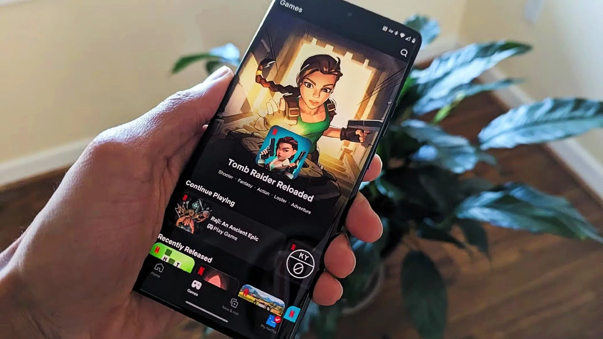 Phần Games trong ứng dụng Netflix, minh họa các tùy chọn chơi game đám mây và từ xa có sẵn trên nền tảng Android.