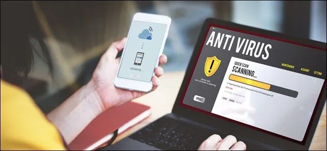 Phần mềm diệt virus bảo vệ laptop và smartphone, minh họa khả năng bảo vệ đa nền tảng
