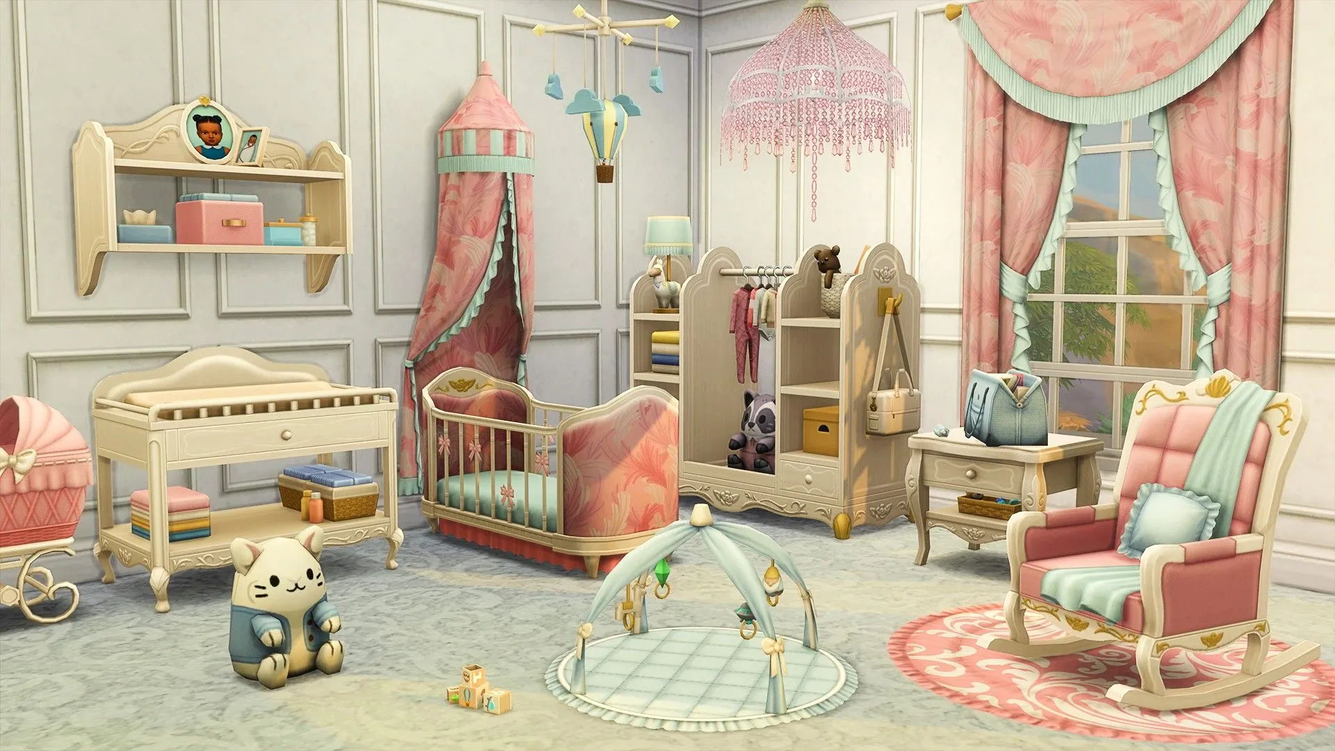 Phòng trẻ em với nôi và đồ chơi, minh họa cho thử thách teen bỏ trốn trong The Sims 4