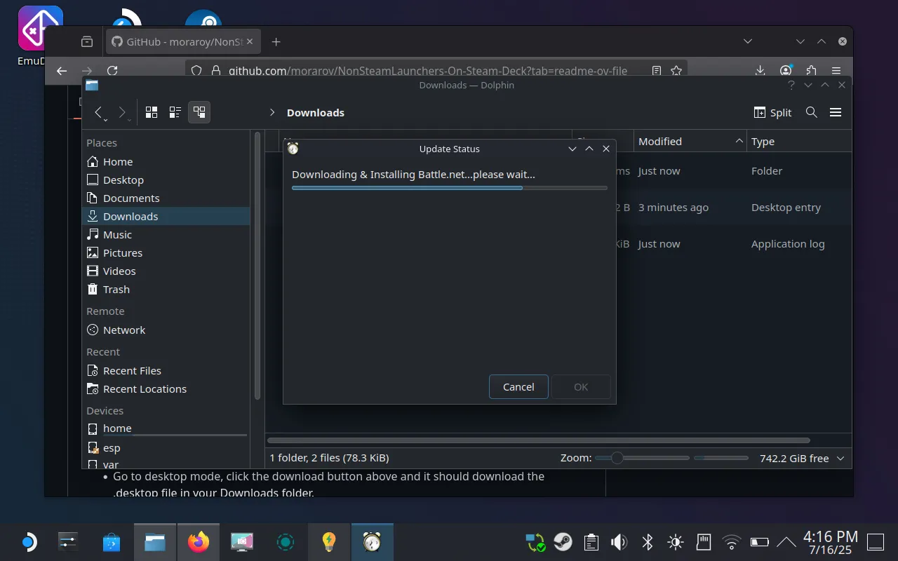 Quá trình tải và cài đặt Battle.net qua công cụ NonSteamLaunchers.